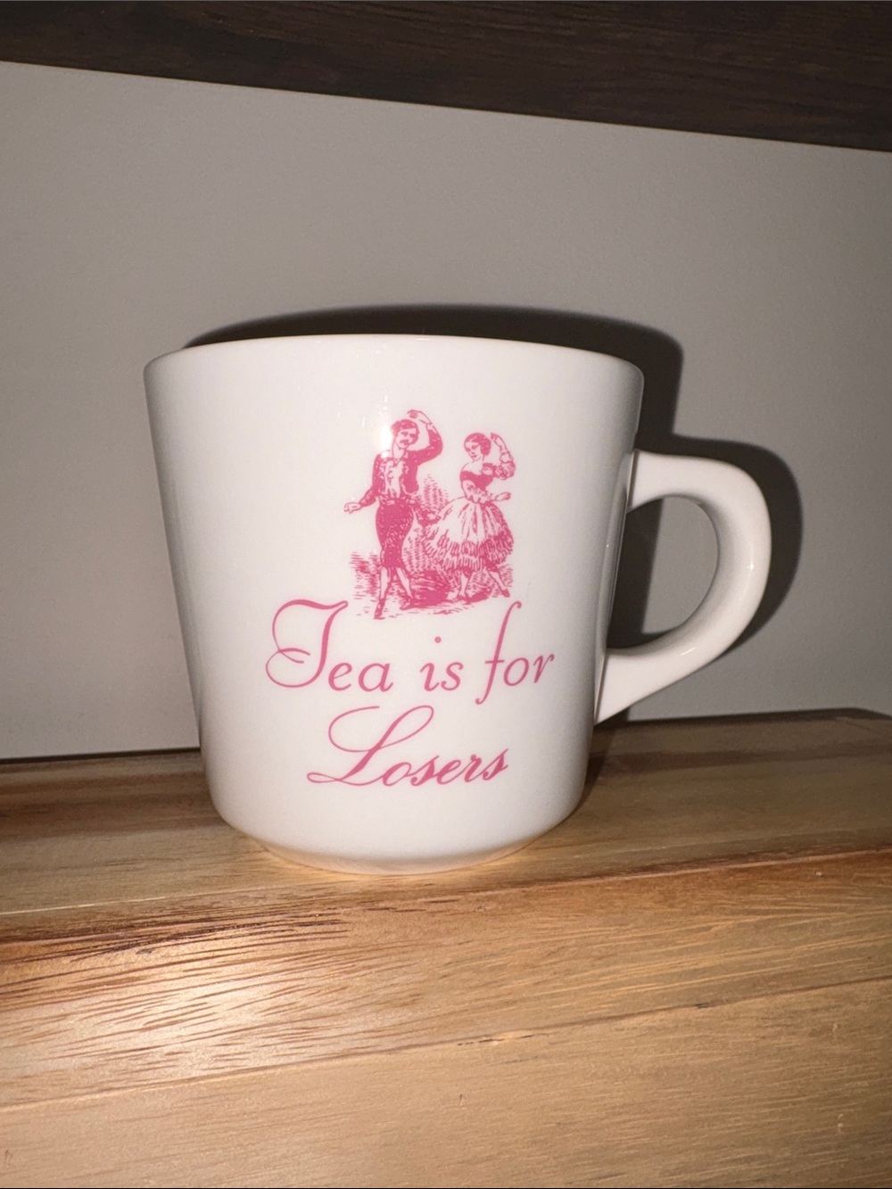 Fishs Eddy White Ceramic Mug with Pink 'Tea is for Losers' Graphic